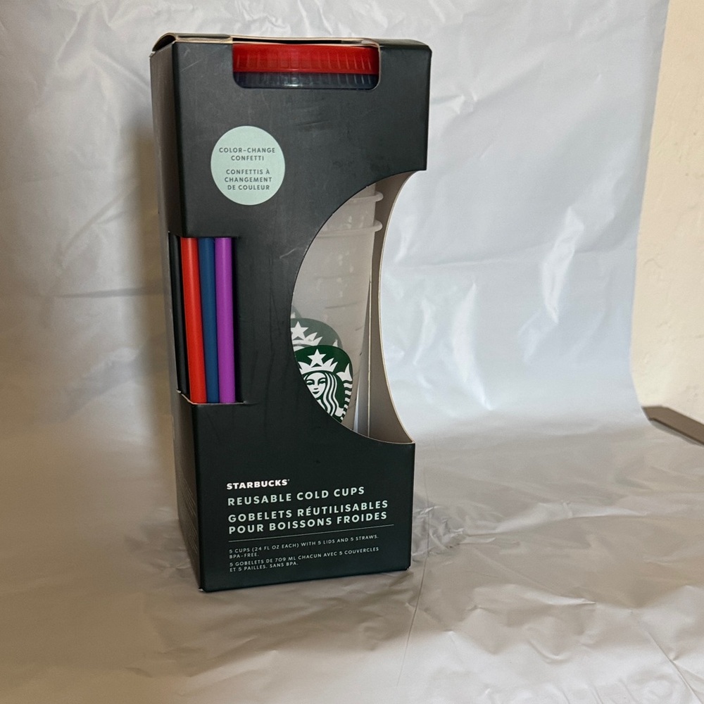 Starbucks Cold Cups with Red, Blue, and Purple Straws